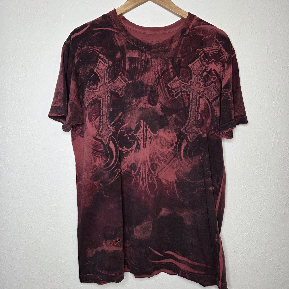 Affliction Red Cross Wings Graphic Tee Distressed Grunge Y2K M Gothic